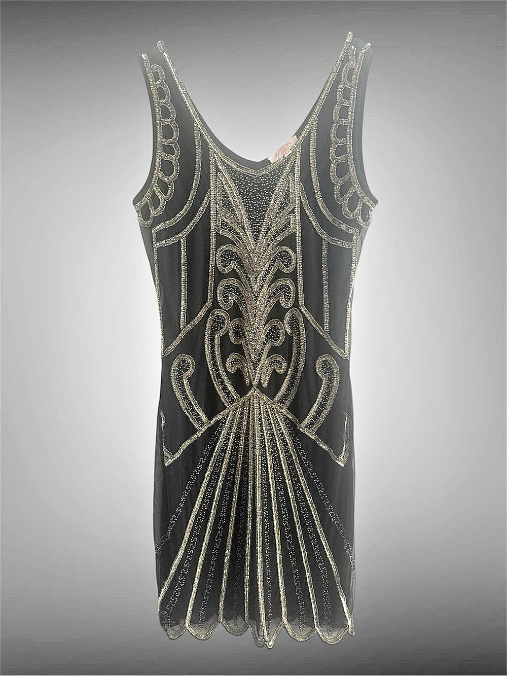 Gatsbylady London Sybill Fringe Flapper Dress Black & Gold Size 12